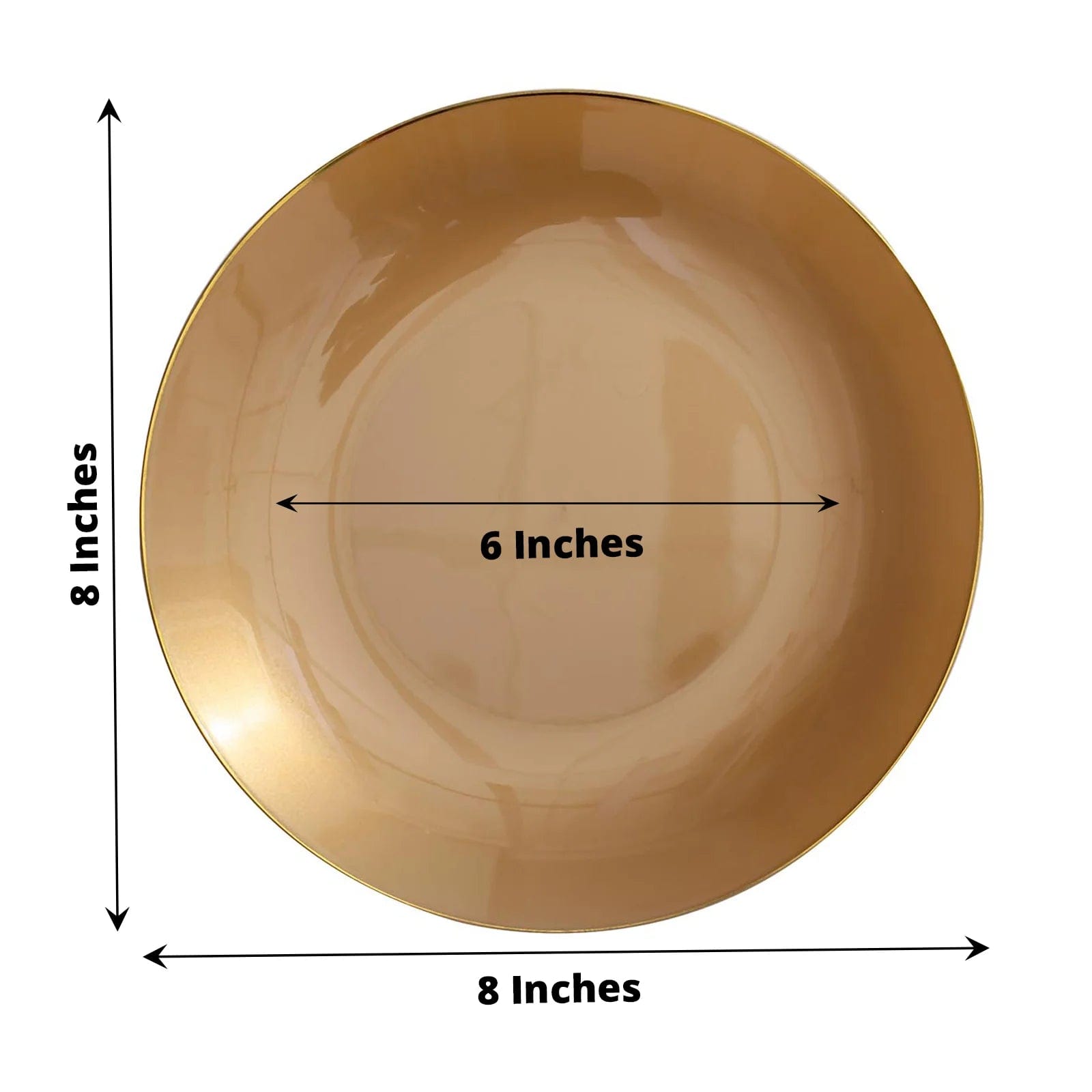 10 Round Glossy Disposable Salad and Dinner Plastic Plates with Gold Trim