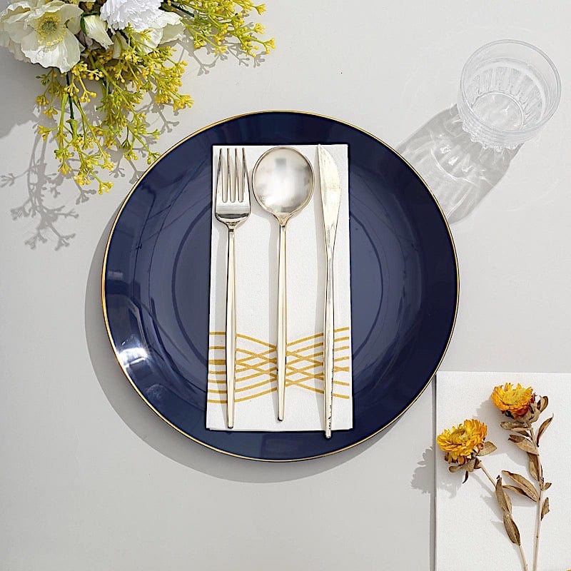 10 Round Glossy Disposable Salad and Dinner Plastic Plates with Gold Trim