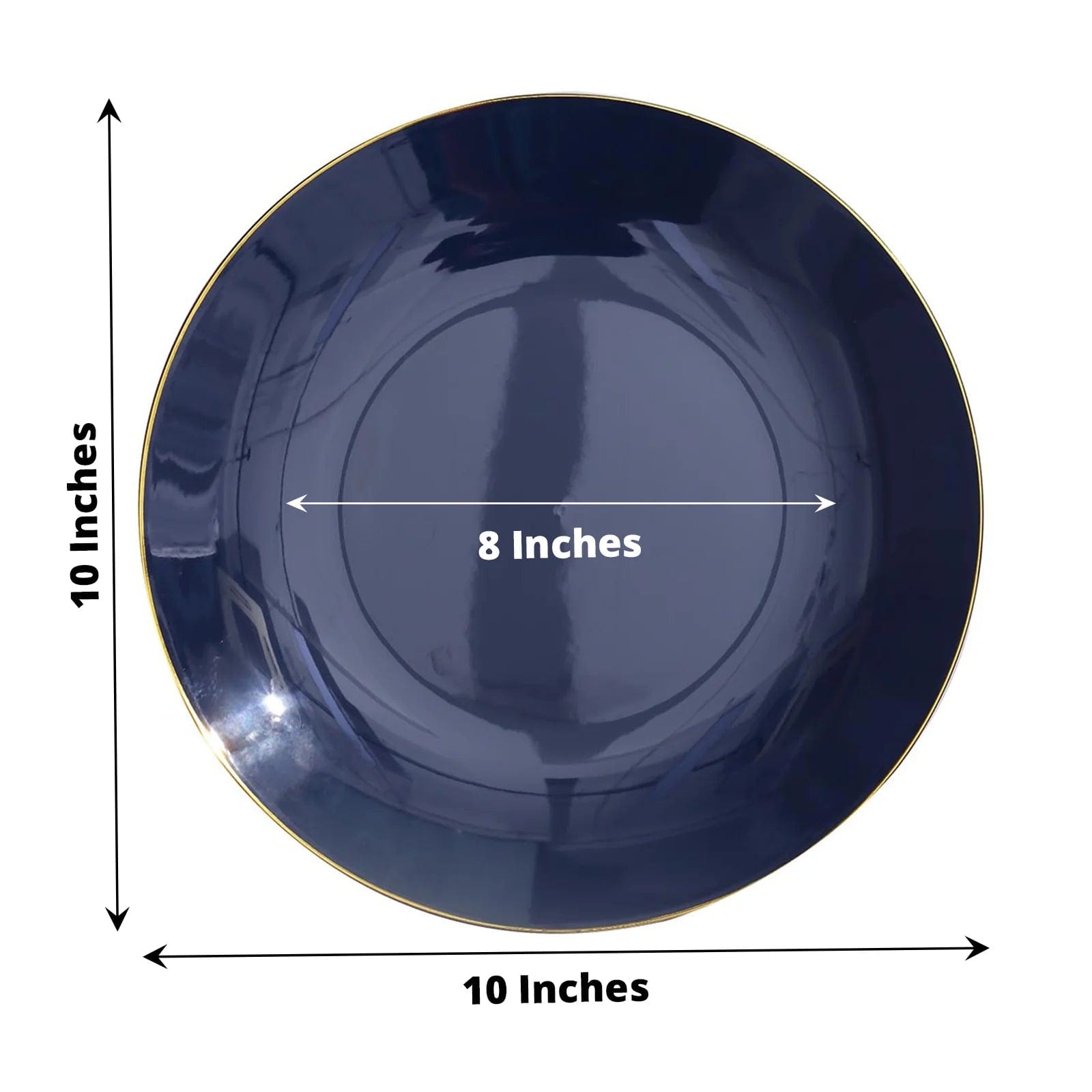 10 Round Glossy Disposable Salad and Dinner Plastic Plates with Gold Trim