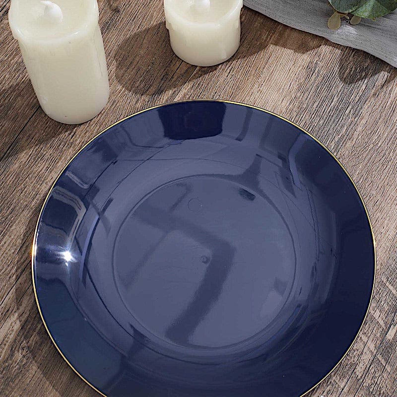 10 Round Glossy Disposable Salad and Dinner Plastic Plates with Gold Trim