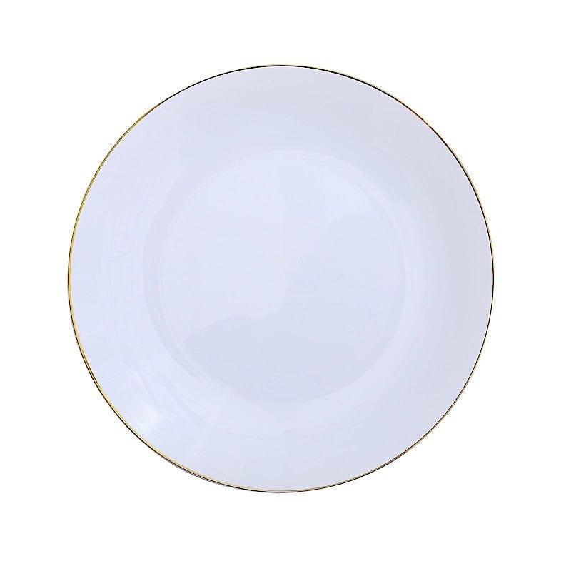 10 Round Glossy Disposable Salad and Dinner Plastic Plates with Gold Trim