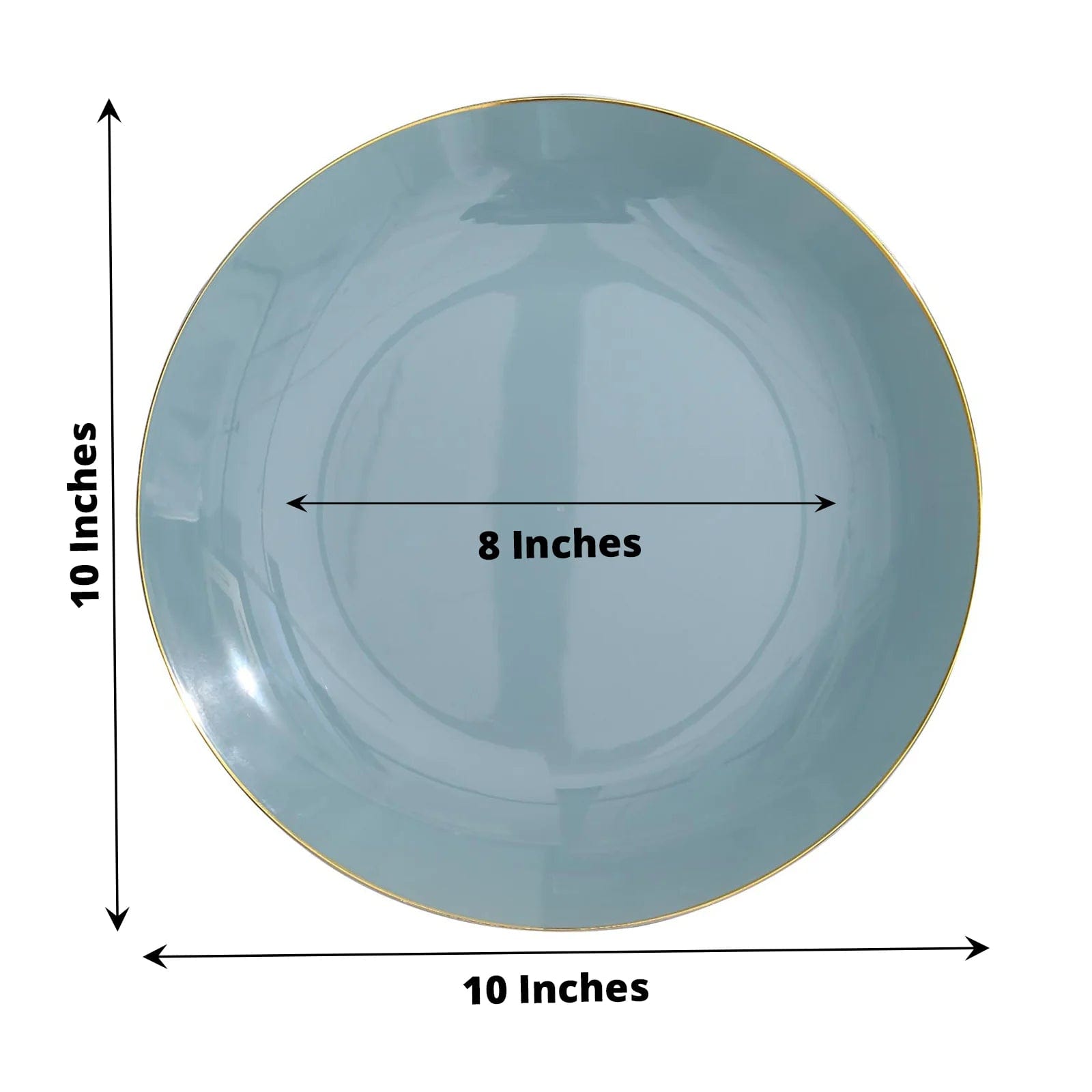 10 Round Glossy Disposable Salad and Dinner Plastic Plates with Gold Trim