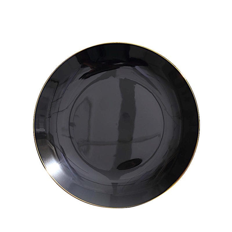10 Round Glossy Disposable Salad and Dinner Plastic Plates with Gold Trim