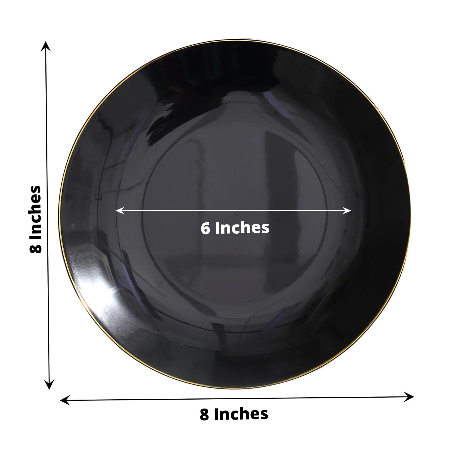 10 Round Glossy Disposable Salad and Dinner Plastic Plates with Gold Trim