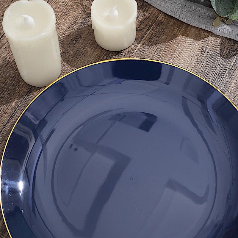 10 Round Glossy Disposable Salad and Dinner Plastic Plates with Gold Trim