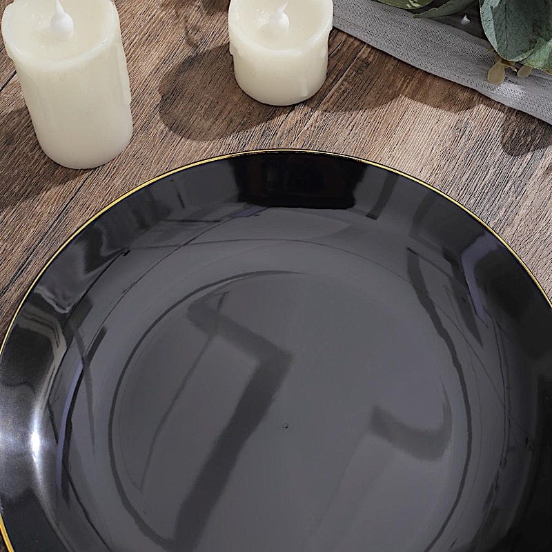 10 Round Glossy Disposable Salad and Dinner Plastic Plates with Gold Trim