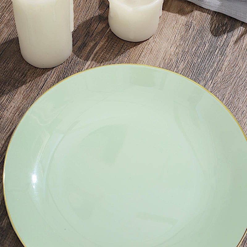 10 Round Glossy Disposable Salad and Dinner Plastic Plates with Gold Trim
