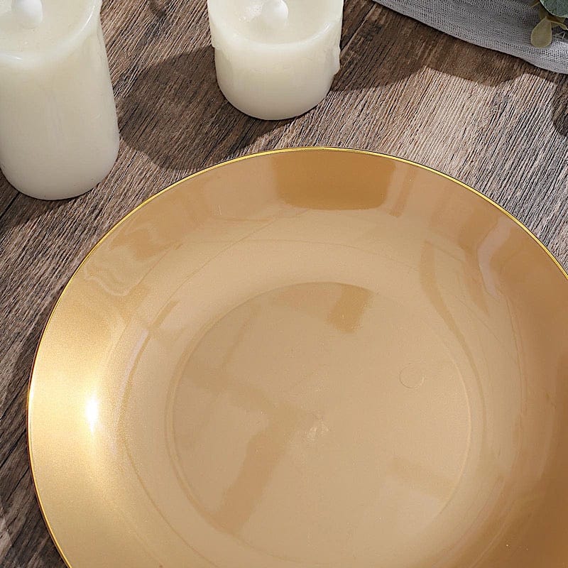 10 Round Glossy Disposable Salad and Dinner Plastic Plates with Gold Trim