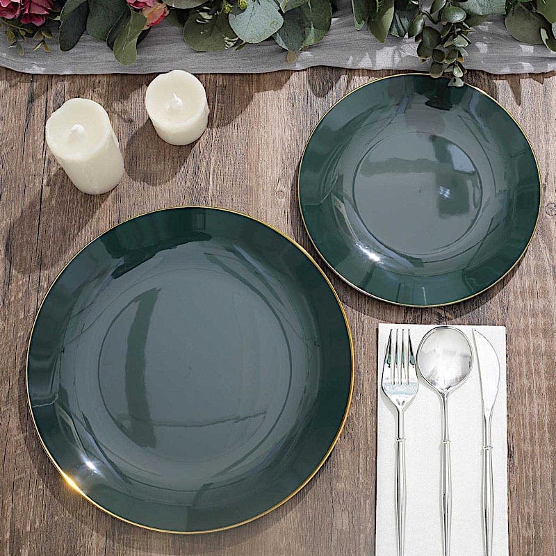 10 Round Glossy Disposable Salad and Dinner Plastic Plates with Gold Trim
