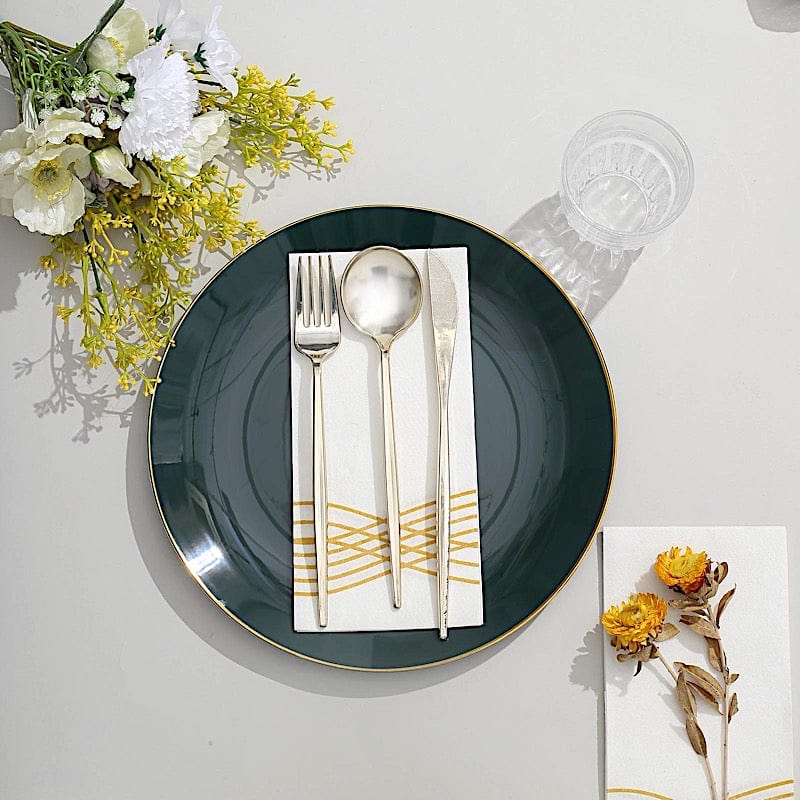 10 Round Glossy Disposable Salad and Dinner Plastic Plates with Gold Trim