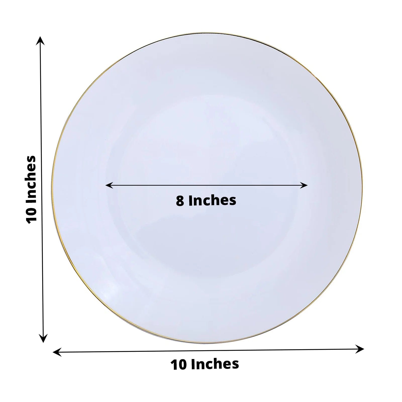 10 Round Glossy Disposable Salad and Dinner Plastic Plates with Gold Trim