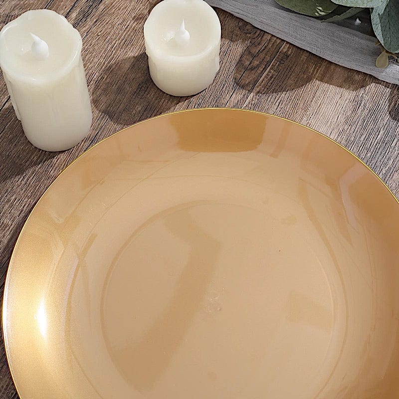 10 Round Glossy Disposable Salad and Dinner Plastic Plates with Gold Trim