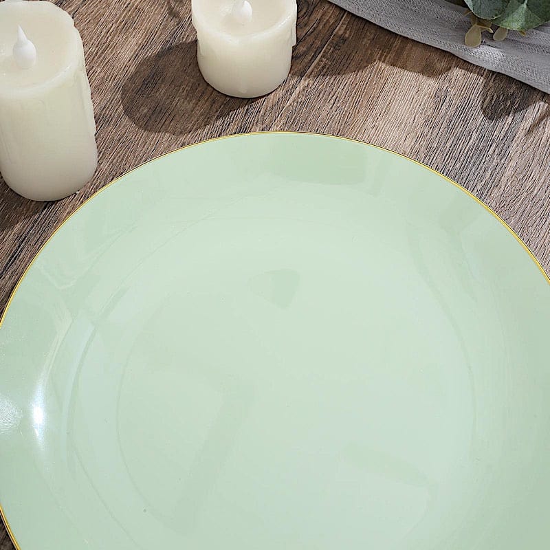 10 Round Glossy Disposable Salad and Dinner Plastic Plates with Gold Trim