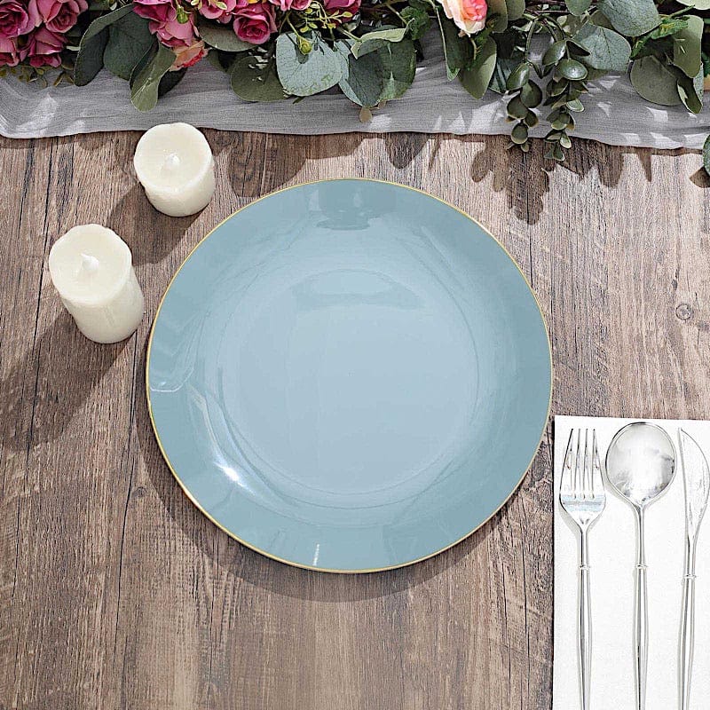 10 Round Glossy Disposable Salad and Dinner Plastic Plates with Gold Trim