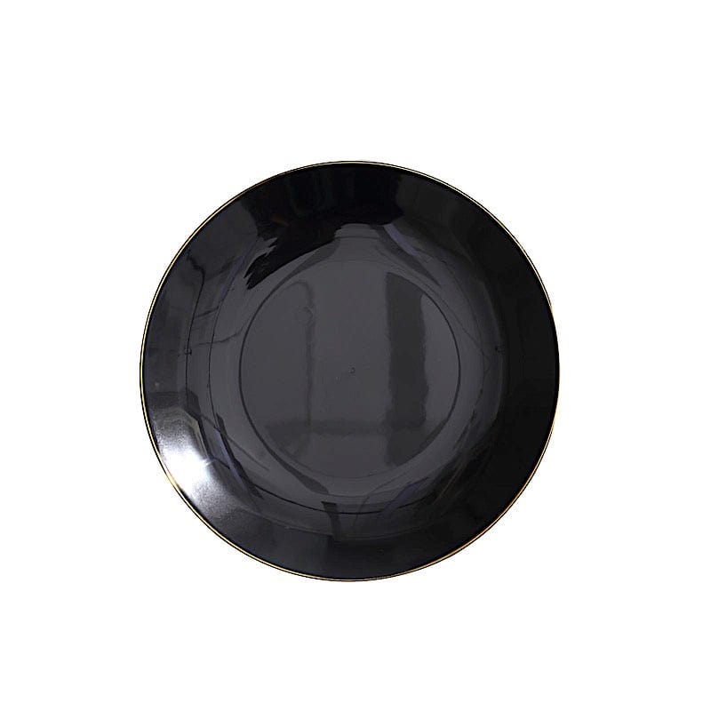 10 Round Glossy Disposable Salad and Dinner Plastic Plates with Gold Trim