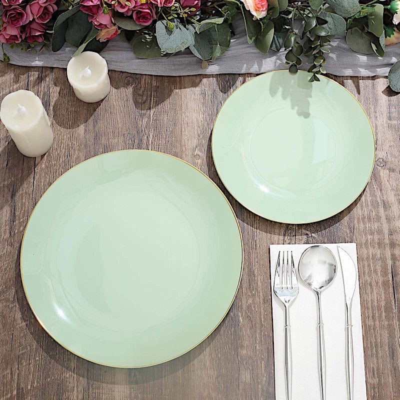 10 Round Glossy Disposable Salad and Dinner Plastic Plates with Gold Trim