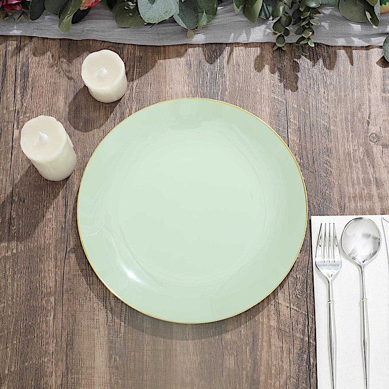 10 Round Glossy Disposable Salad and Dinner Plastic Plates with Gold Trim