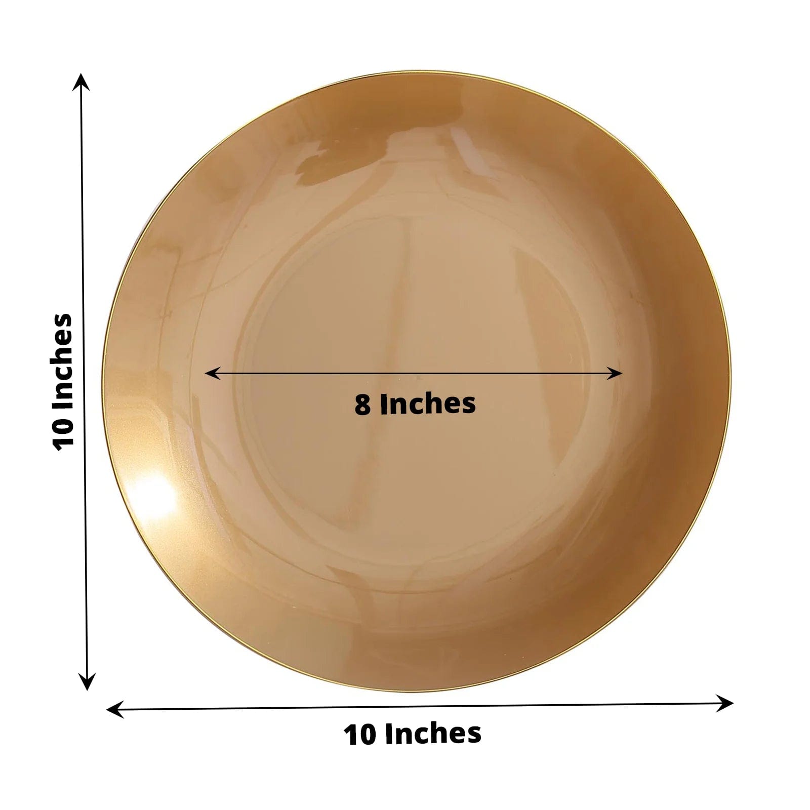 10 Round Glossy Disposable Salad and Dinner Plastic Plates with Gold Trim