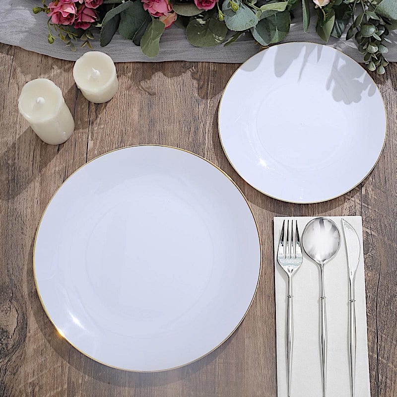 10 Round Glossy Disposable Salad and Dinner Plastic Plates with Gold Trim