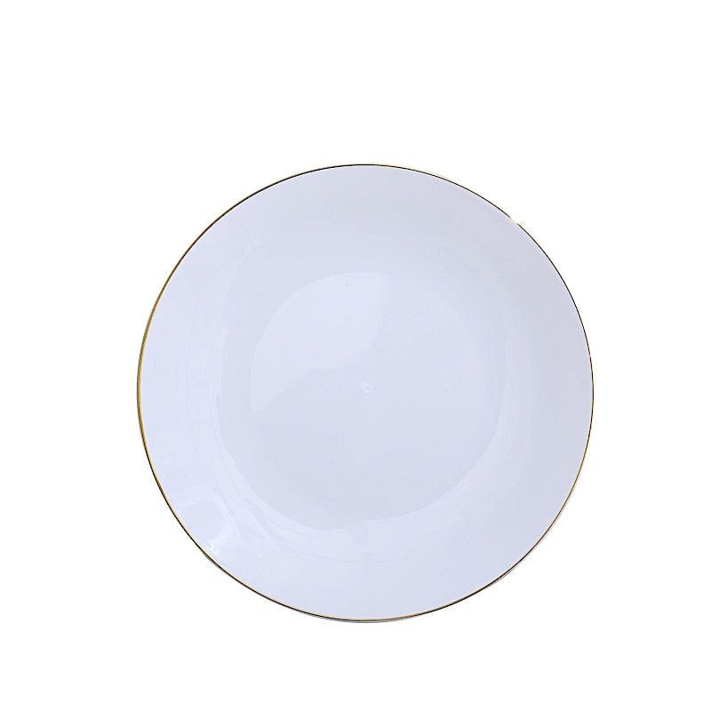 10 Round Glossy Disposable Salad and Dinner Plastic Plates with Gold Trim