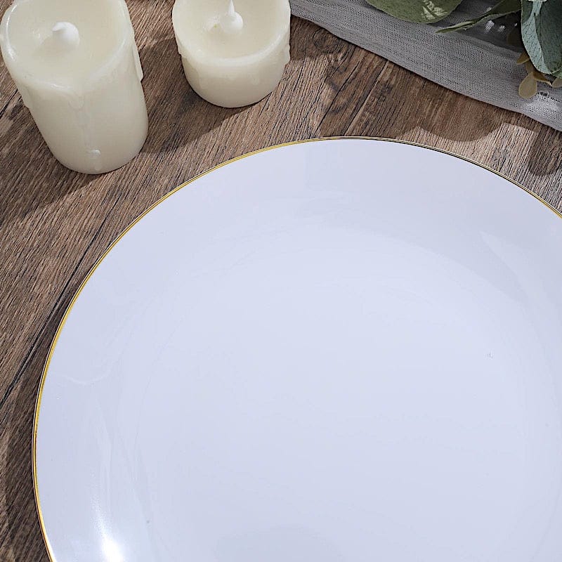 10 Round Glossy Disposable Salad and Dinner Plastic Plates with Gold Trim