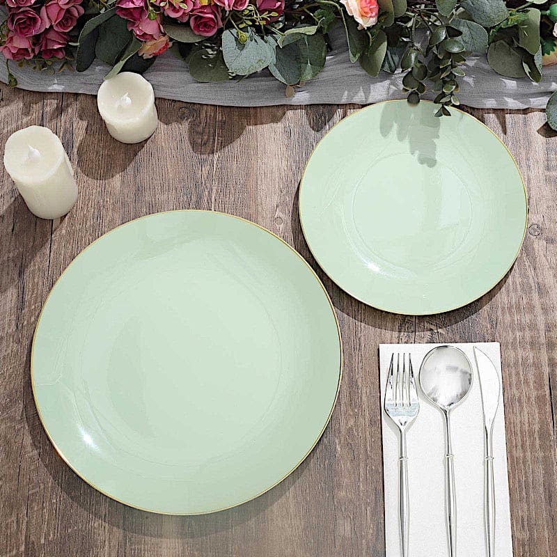 10 Round Glossy Disposable Salad and Dinner Plastic Plates with Gold Trim