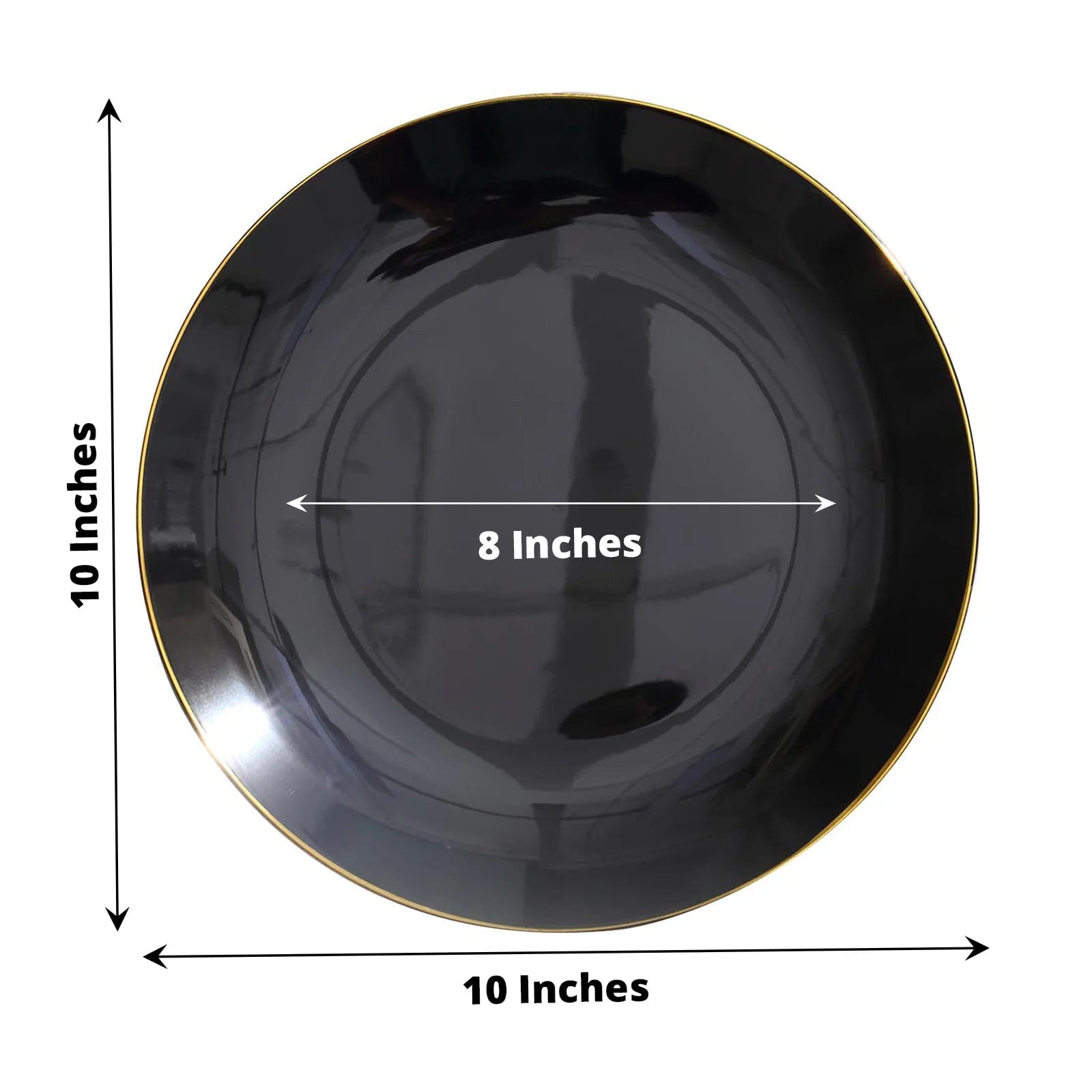 10 Round Glossy Disposable Salad and Dinner Plastic Plates with Gold Trim