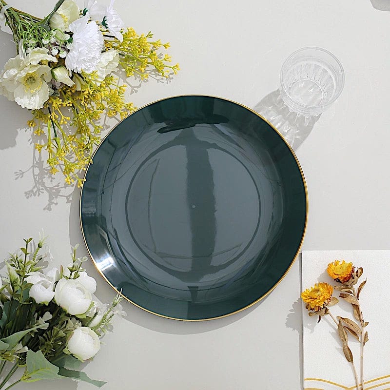 10 Round Glossy Disposable Salad and Dinner Plastic Plates with Gold Trim