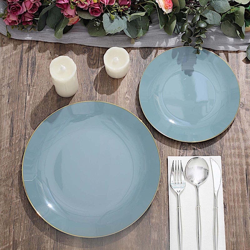 10 Round Glossy Disposable Salad and Dinner Plastic Plates with Gold Trim