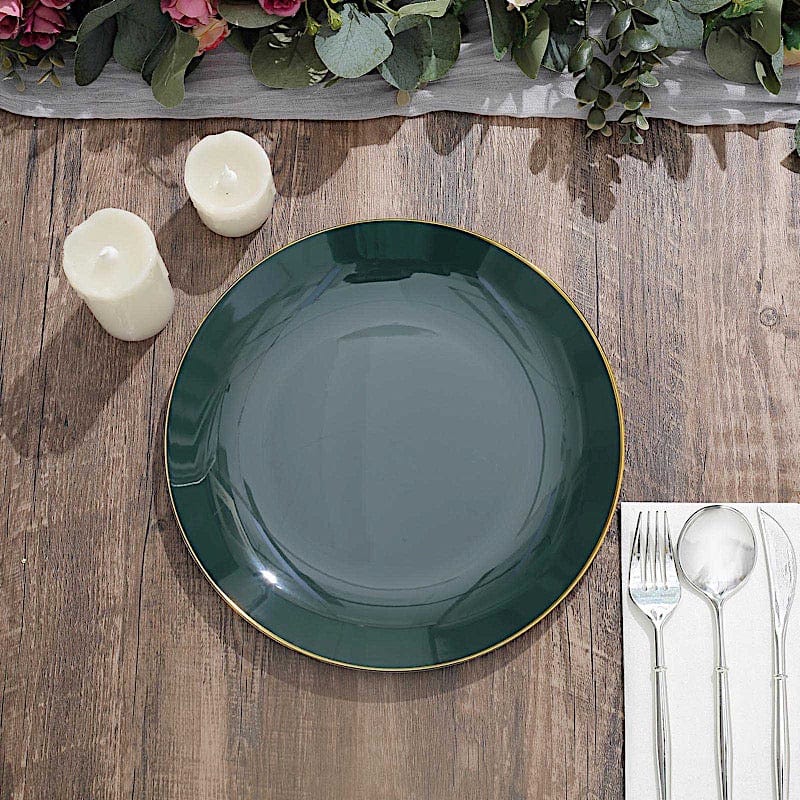 10 Round Glossy Disposable Salad and Dinner Plastic Plates with Gold Trim