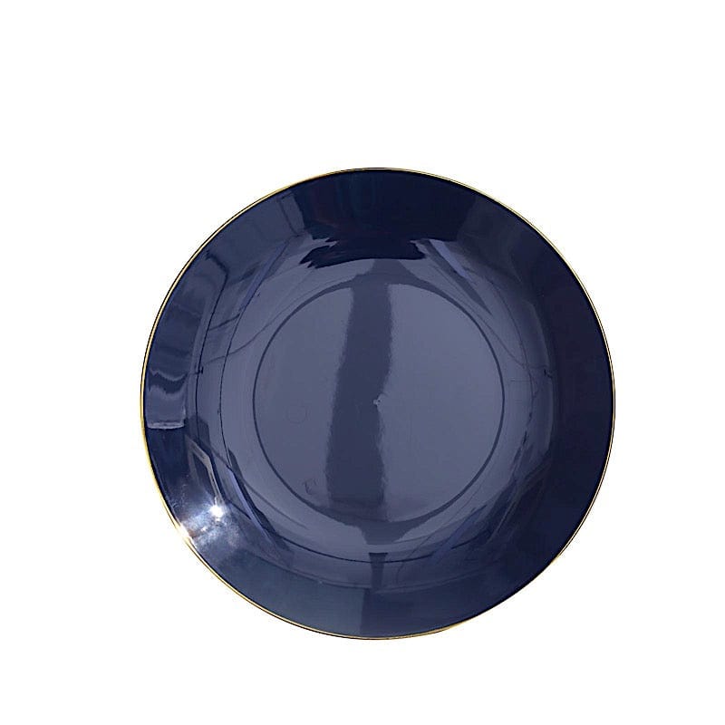 10 Round Glossy Disposable Salad and Dinner Plastic Plates with Gold Trim