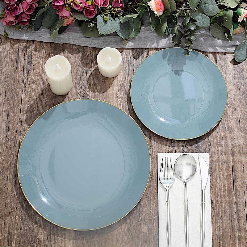 10 Round Glossy Disposable Salad and Dinner Plastic Plates with Gold Trim