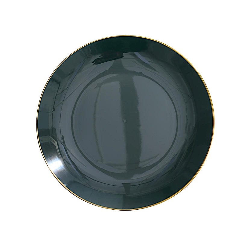 10 Round Glossy Disposable Salad and Dinner Plastic Plates with Gold Trim