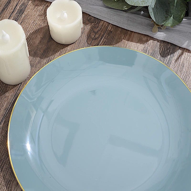 10 Round Glossy Disposable Salad and Dinner Plastic Plates with Gold Trim