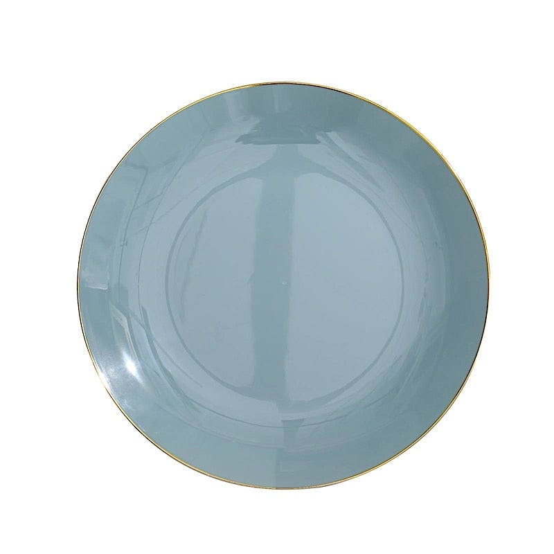 10 Round Glossy Disposable Salad and Dinner Plastic Plates with Gold Trim