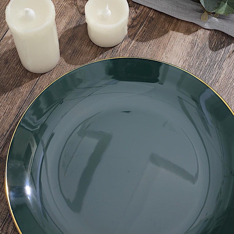 10 Round Glossy Disposable Salad and Dinner Plastic Plates with Gold Trim