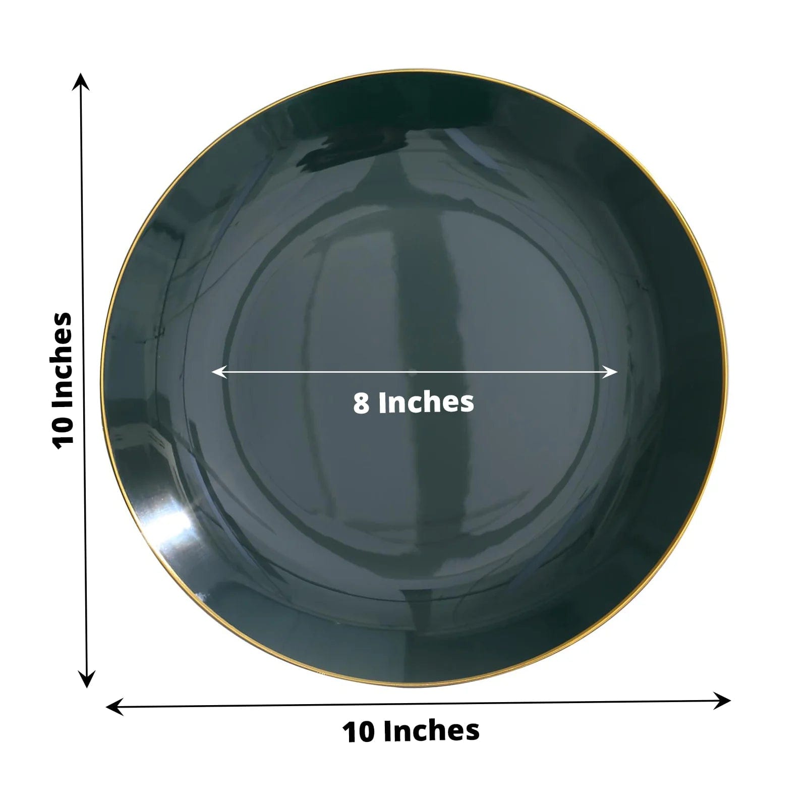 10 Round Glossy Disposable Salad and Dinner Plastic Plates with Gold Trim