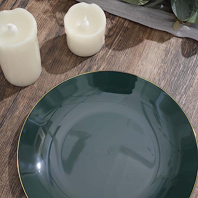 10 Round Glossy Disposable Salad and Dinner Plastic Plates with Gold Trim