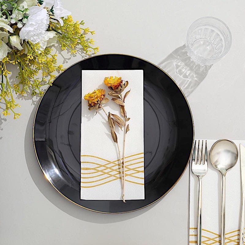 10 Round Glossy Disposable Salad and Dinner Plastic Plates with Gold Trim