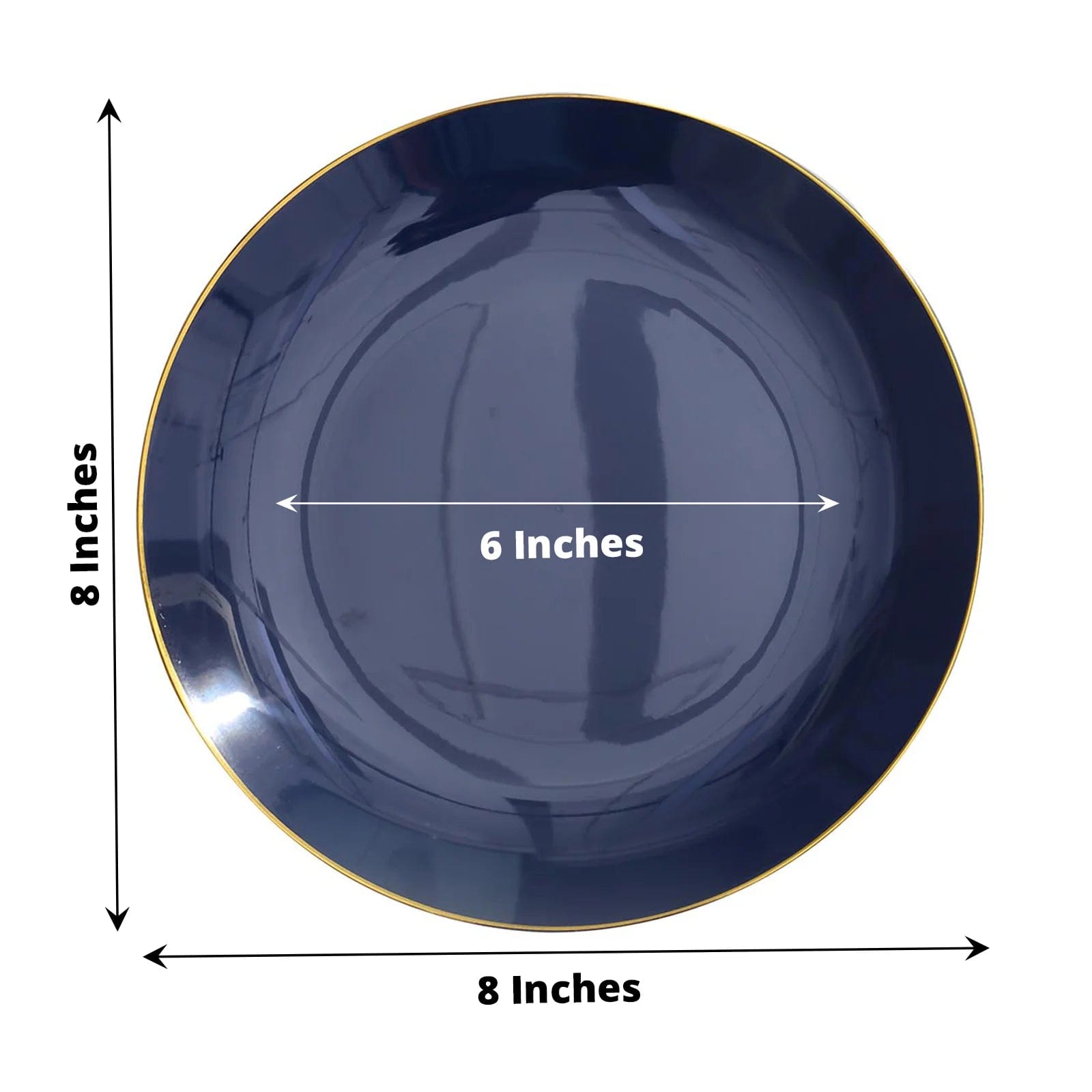 10 Round Glossy Disposable Salad and Dinner Plastic Plates with Gold Trim