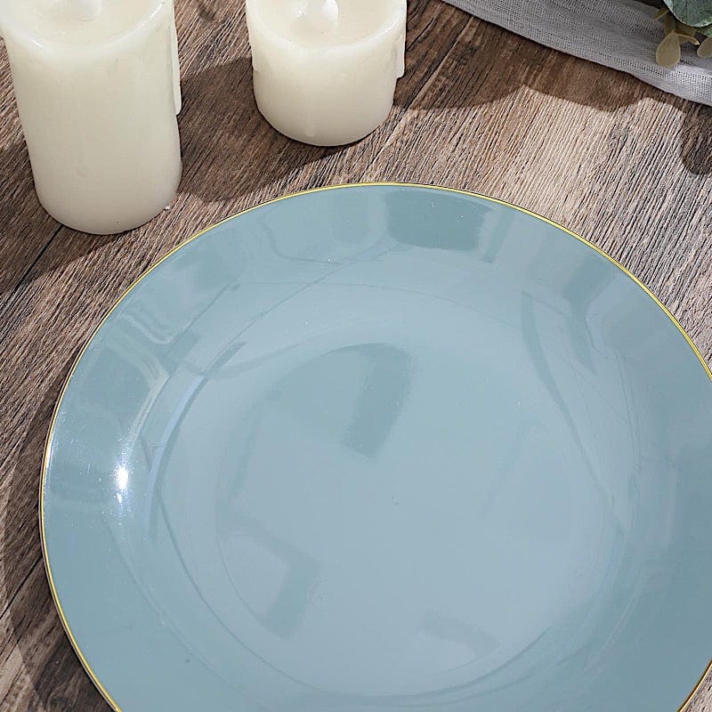10 Round Glossy Disposable Salad and Dinner Plastic Plates with Gold Trim