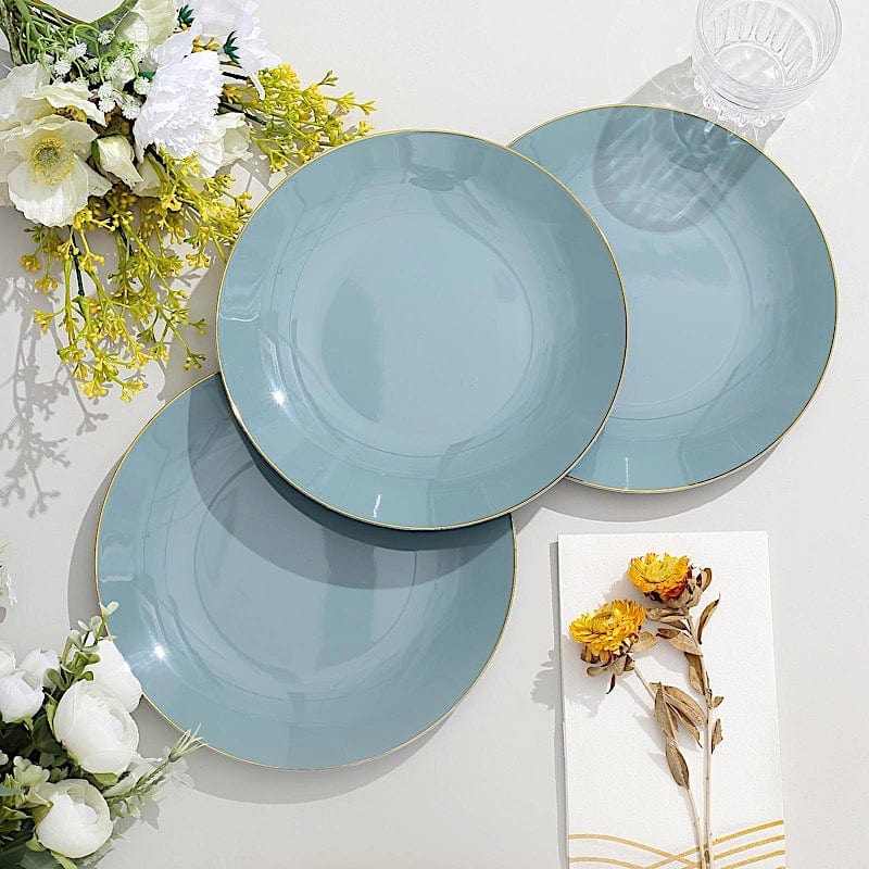10 Round Glossy Disposable Salad and Dinner Plastic Plates with Gold Trim