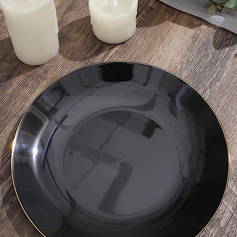 10 Round Glossy Disposable Salad and Dinner Plastic Plates with Gold Trim
