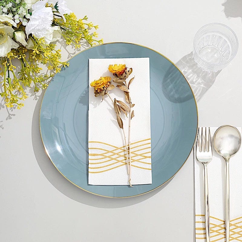 10 Round Glossy Disposable Salad and Dinner Plastic Plates with Gold Trim