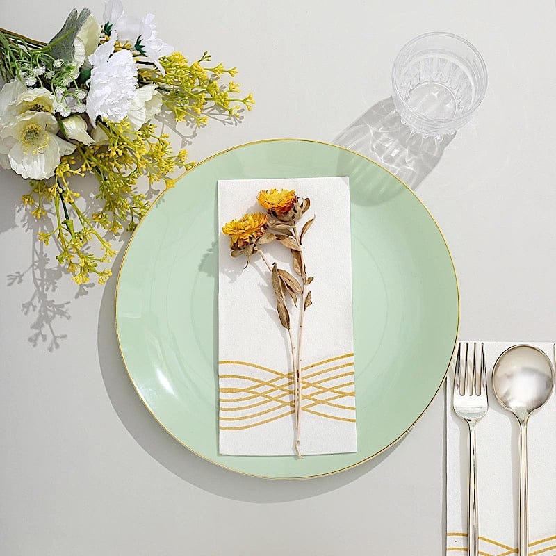 10 Round Glossy Disposable Salad and Dinner Plastic Plates with Gold Trim