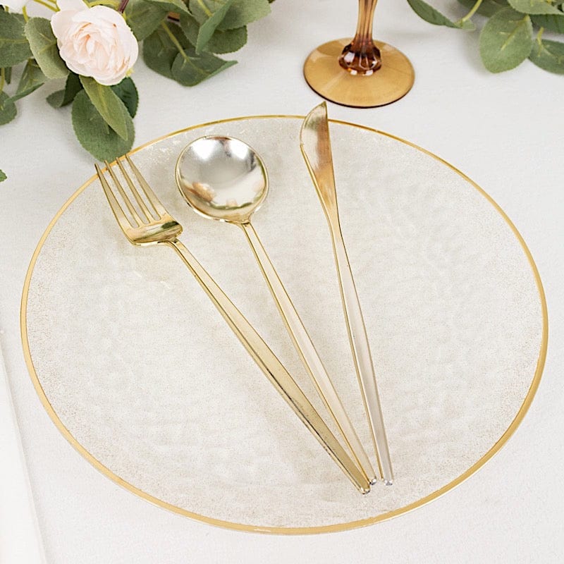 10 Round Glossy Disposable Salad and Dinner Plastic Plates with Gold Trim