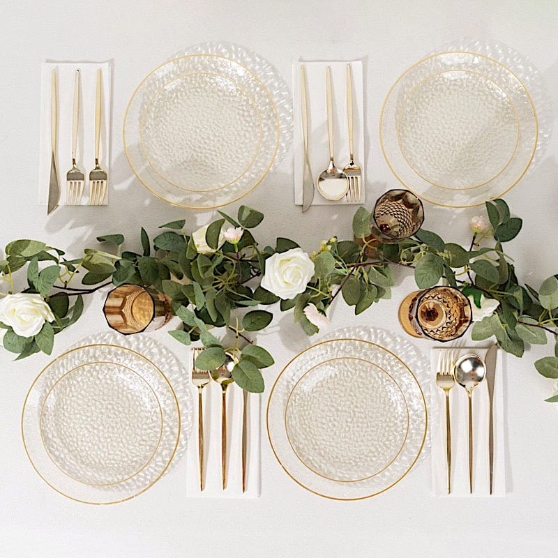 10 Round Glossy Disposable Salad and Dinner Plastic Plates with Gold Trim