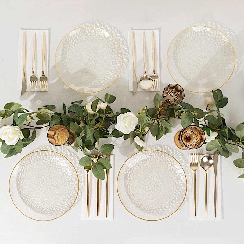 10 Round Glossy Disposable Salad and Dinner Plastic Plates with Gold Trim