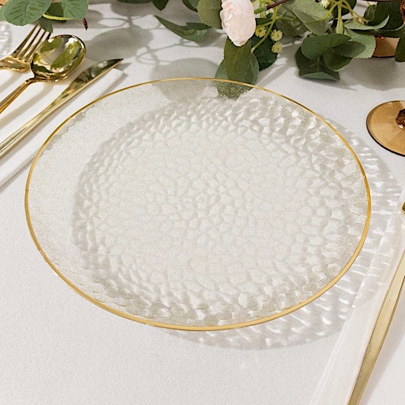 10 Round Glossy Disposable Salad and Dinner Plastic Plates with Gold Trim