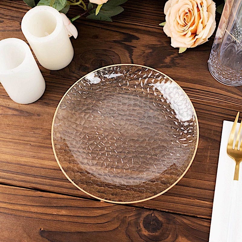 10 Round Glossy Disposable Salad and Dinner Plastic Plates with Gold Trim
